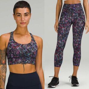 Lululemon Set - Energy Longline Bra Bace Pace Legging Floral Spray Multi Size 10